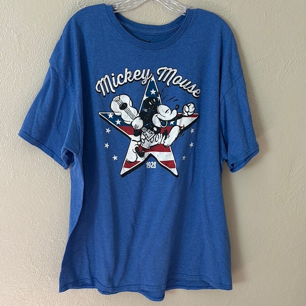 Mens Disney Mickey Mouse Patriotic Tshirt, Blue, 2XL